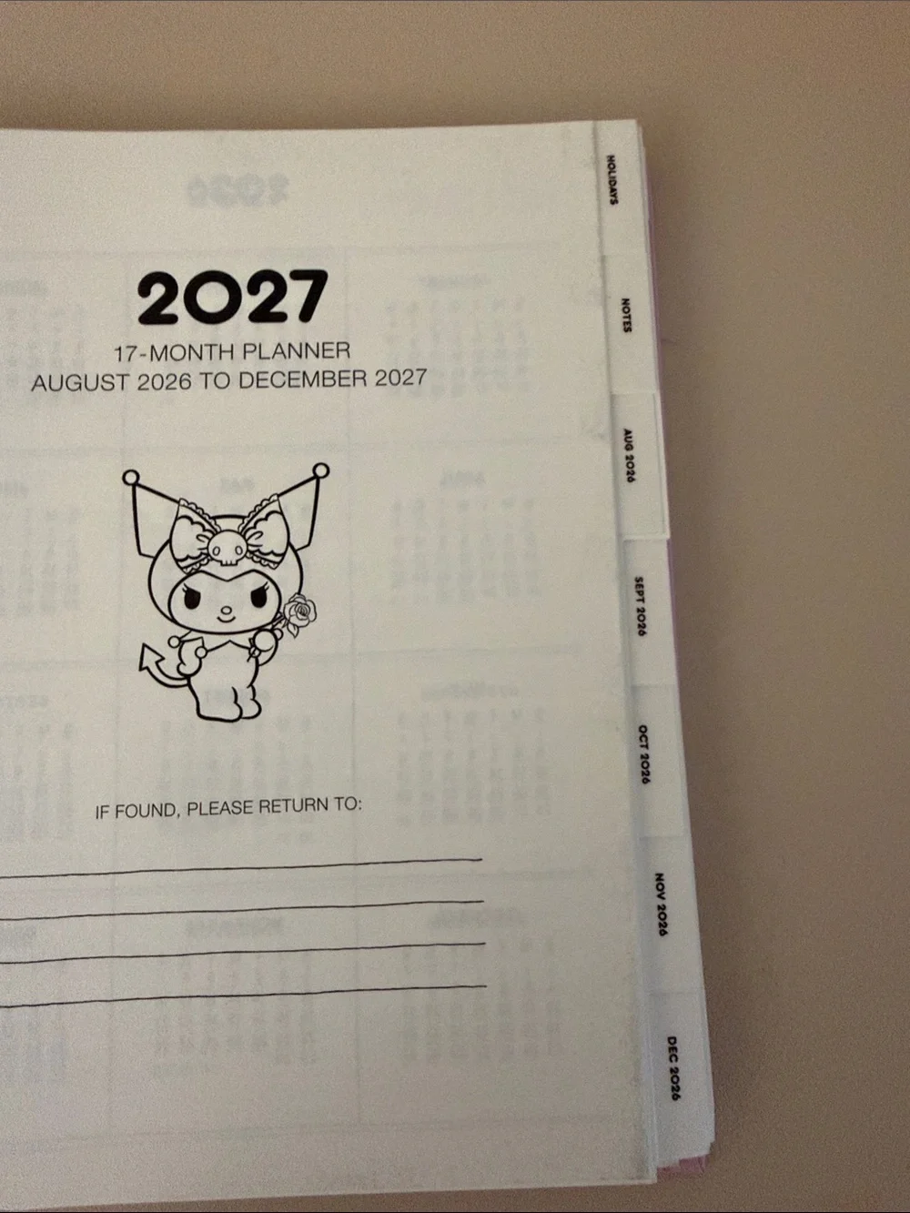 NWT.. Kuromi 2027 month planner
